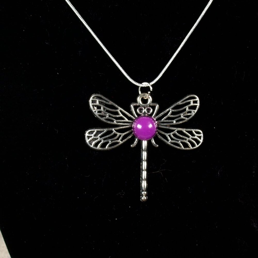 Silver Dragon Fly with Purple Body Necklace - Picture 2 of 2